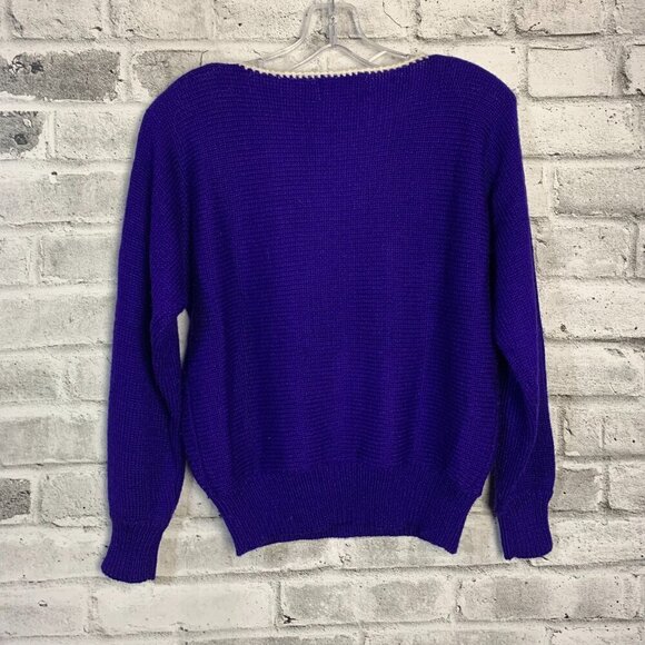 Vintage 80s Jaclyn Smith Blue Silver Metallic Beaded Embellished Sweater - Picture 6 of 14